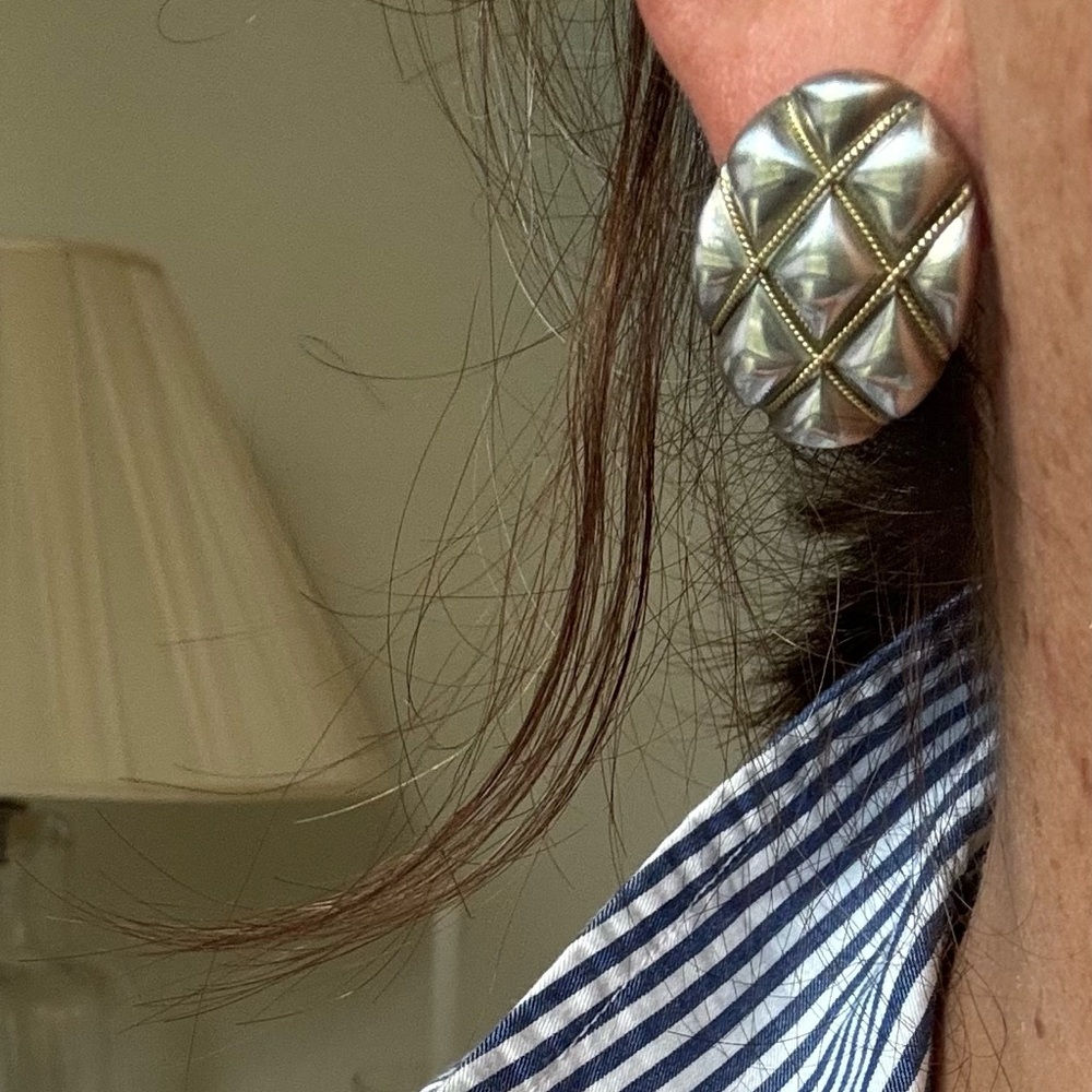 Tiffany Silver and Gold Quilted Stud Earrings